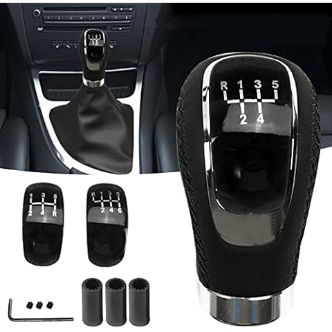 Car Gear Shift Knob, Universal Gear Shift Knob Manual Gear Shifter Stick, Aluminum Alloy Leather Car Shifter Adapter with 3 Adapters 8mm 10mm 12mm for Cars (Black) Cover