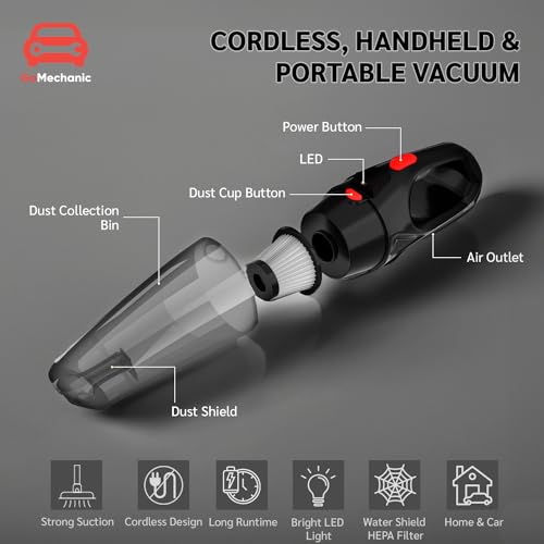 Image of GoMechanic Wireless Portable Vacuum Cleaner for Home and Car - 120 Watts Motor High Suction Power 5500PA - Dust Cleaner for Pet Hair, Sofa - Cordless Mini Vacuum Cleaner - HEPA Filter (GMA VC 006)