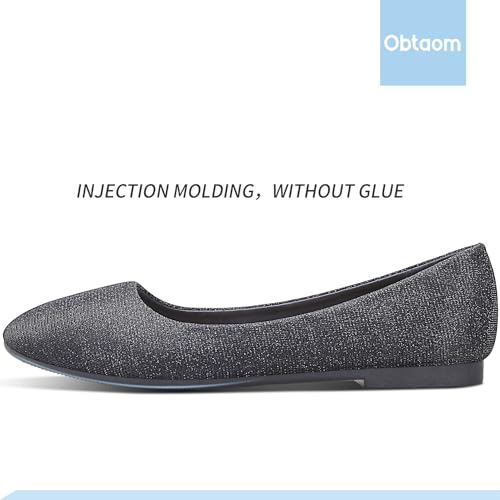 Obtaom Round Toe Women Flat Shoes Slip on Girls Dress Black Ballet Flats2