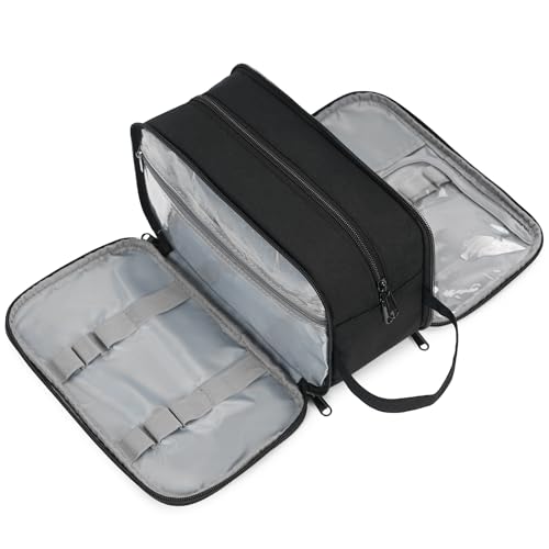Narwey Travel Toiletry Bag with Brush Compartments for Men and Women, Traveling Dopp Kit, Shaving Bag, Portable Cosmetic Bag, Make up bag with Brush Storage for Women (Black)