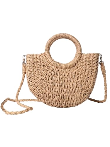 Verdusa Women's Half Round Straw Crossbody Bags Travel Beach Purse Shoulder Bag