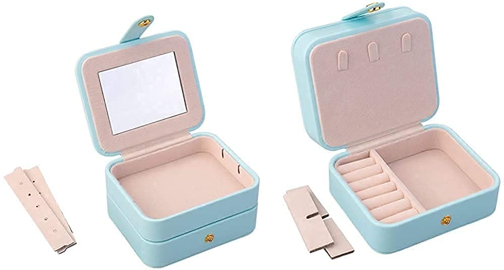 2 Tier with Mirror for Earrings Necklace Jewelry Bracelet Organizer Jewellery Storage Box (White) (Random Style) (Rose) (LightBlue)