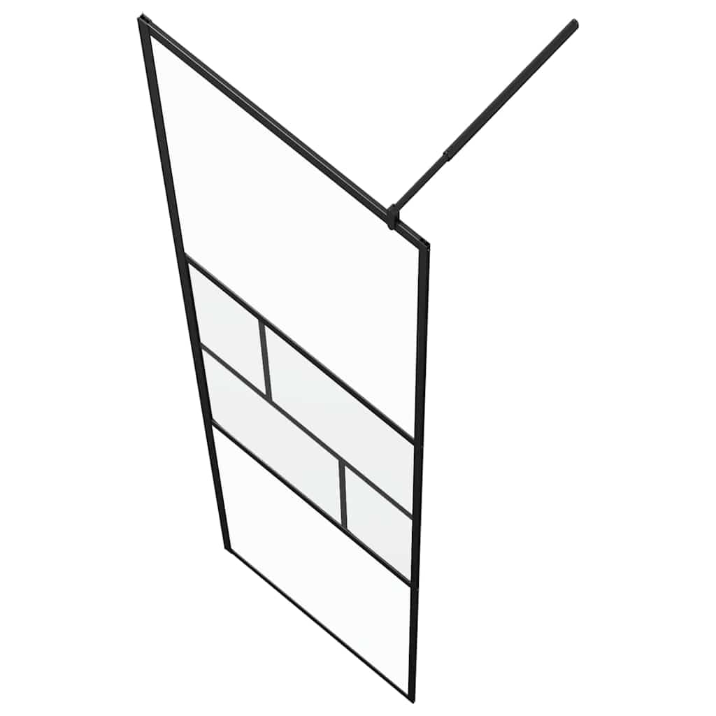 Ścianka prysznicowa Walk-in czarna ze szkła ESG i aluminium, 90 x 195 x 0,5 cm, bez ramy, bez barier, oszczędność miejsca, ochrona przed pryskaniem, do łazienki i pomieszczeń mokrych
