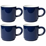 AiXception Ceramic Coffee Mugs Set of 4 with Large Handle, Navy Blue and White, Microwave Dishwasher Safe, Classic Design