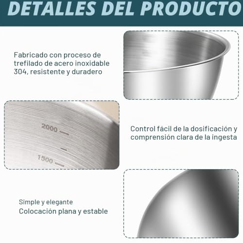Miniatura 3 de Baifulai Juego De 6 Cuencos De Acero Inoxidable: 19 Cm, Ensaladeras De Gran Capacidad Con Marcas De Medición, Cuencos De Acero Inoxidable Para Ensaladera, Cuenco Para Servir, Cuenco Para Aperitivos