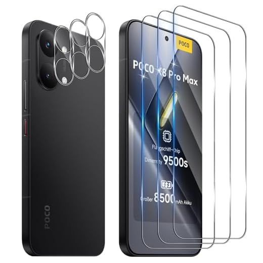 Funrae Schutzfolie für Xiaomi Mi Poco X8 Pro Max 5G für Panzerglas mit Kameraschutz, 3 PCS 0.33MM 9H Härte Folie und 3 PCS Ultra-Klar Kamera Schutz, Anti-Kratzen Displayschutz HD Folie Schutzglas