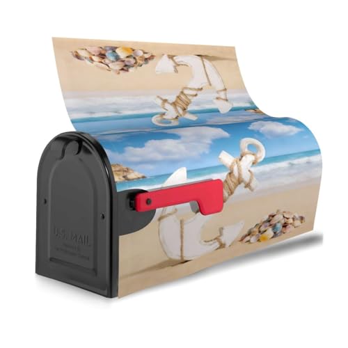 Image of Sea Shells Nautical Anchor Mailbox Cover Magnetic Summer Beach Waterproof Mailbox Wraps Post Letter Box Decor 25.5x21 in