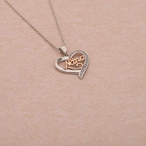 Fustmw Nana Necklace Gifts From Grandchildren Crystal Love Heart Nana Pendant Necklace Jewelry Grandma Gift Nana Gifts For Birthday (Silver) #TOP4