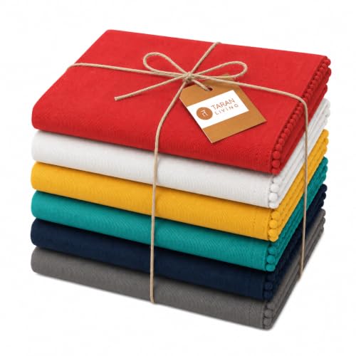 Image of TARAN LIVING Kitchen Towels 100% Cotton Solid Kitchen Dish Cloths, Valentine Decor Kitchen Hand Towel Reusuable Dish Towel for Cleaning & Drying Tea Towels Set with Hanging Loop - 18 inchx 28 inch, Pack of 6