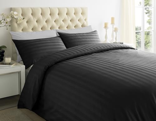 Lavish Label Luxury 400 Thread Count Duvet Cover Set (230 x 220 CM) with 2 pillowcases (48 x 75 CM) | 100% Egyptian Cotton Soft & Comfortable Satin Stripe Bedding Set (Black, King)