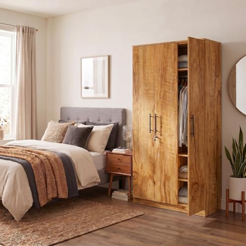 Image of FFO Metrix 3 Door Wardrobe for Bedroom | Black Wooden Almirah with Hanging Rod, Shelves & Lock | Spacious Clothes Storage Cabinet for Home, Bedroom, Hostel & Office | Modern Engineered Coach Wood DIY.