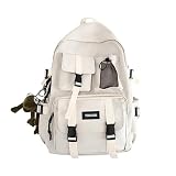 MININAI Mochila estética com pingente de sapo fofo para mulheres e homens, mochila escolar japonesa Harajuku College, Bege, One Size, Japonês
