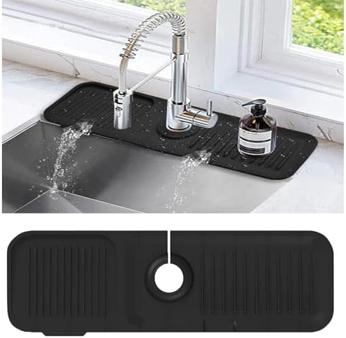 28'' Kitchen Faucet Absorbent Mat, Sink Splash Guard, Microfiber Faucet Handle Drip Catcher, Kitchenguard Tray, Water Drying Pads, Counter Protector For Kitchen, Bathroom, And RV