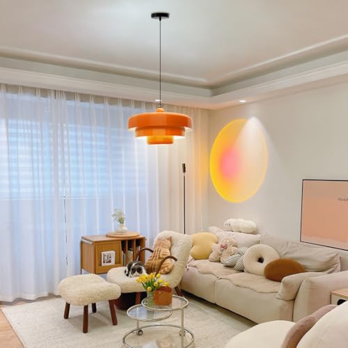 Image of Modern Orange Pendant Lights Kitchen Island Nordic Flush Mount Ceiling Light with 3-Tiers Metal Shade Farmhouse Chandelier for Dining Room Light Fixtures Closet Bedroom