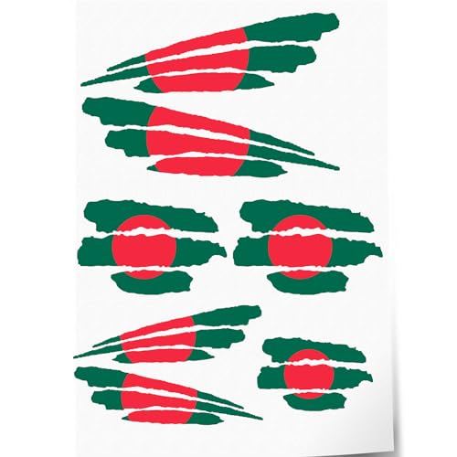 Indigos UG Autocollant Bangladesh - 7 autocollants pour voiture - Drapeau avec 3 bandes - Drapeaux autocollants pour vitre arrière, modélisme, sport, moto, voiture, tuning, fenêtre, coffre