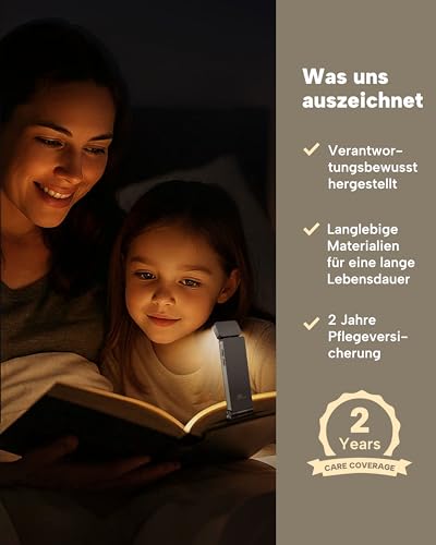 86lux Leselampe Buch Klemme，Wiederaufladbare Buchlampe zum Lesen im Bett，Ultraleichte LED Klemmlampe mit 3 Bernsteinfarben und Stufenlosem… – Ansicht 7