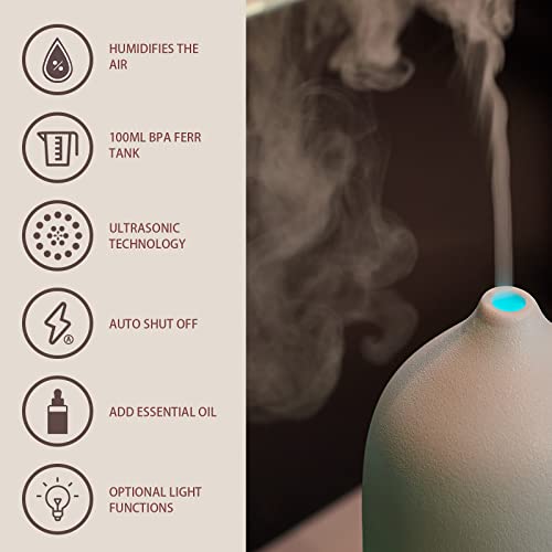 Gooamp 100Ml Ceramic Diffuser,Aromatherapy Diffuser,Essential Oil Diffuser With 7 Color Lights Auto Shut Off For Home Office Room, White Base (0.5/1/2/On Hrs Working Time) #TOP2