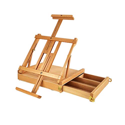 HYX Premium Box Staffelei Tragbare Staffelei aus Holz mit Einstellbarer Höhe und Winkel Holz Desktop Artist Staffelei für Kinder Anfänger Malerei Zeichnung