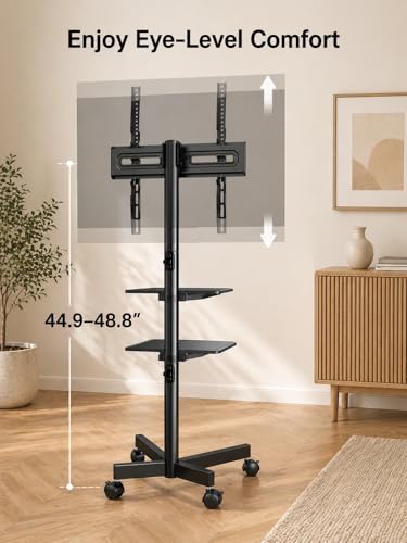 Image of BIG VUE Movable TV Trolley Stand with Wheels for 23 to 60 inch LED LCD 4K Smart TVs | Height Adjustable Floor Stand with Shelf | Heavy Duty Mobile TV Cart, Max VESA 400x400mm, Weight Capacity 40 kg