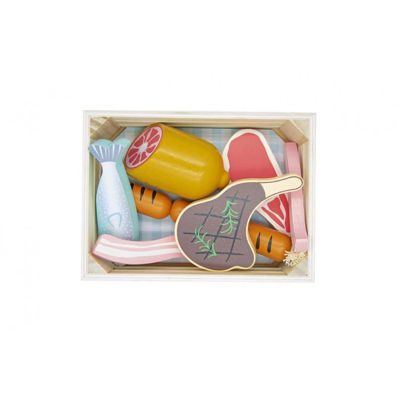 Kinderküche Zubehör Holz 12,5 x 17 x 5 cm - Kinderküche Spielküche Zubehör Kaufladen - Lebensmittel Spielzeug Mit Fleisch und Fisch - Kaufmannsladen Zubehör Holz – Bild 3