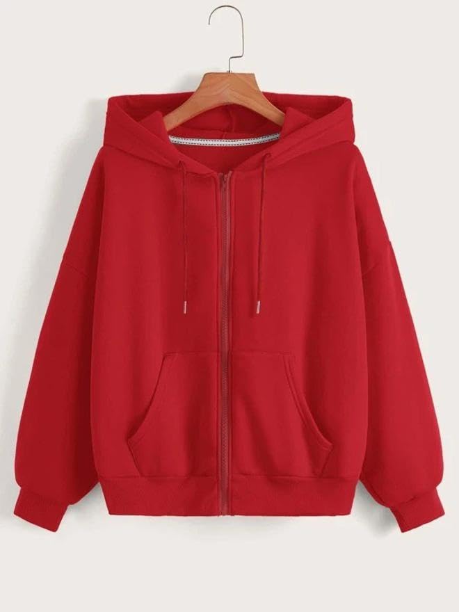 Image of Solid Zipper Hoodie for Womens