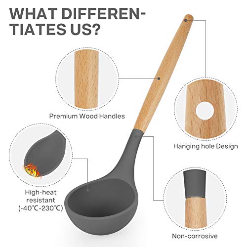 Duerer Silicone Kitchen Utensils Set with Holder, 12 Pcs Cooking Utensils Kit, Cooking Spatula Turner Heat Resistant Tools with Wooden Handle, Kitchen Gadgets Set for Nonstick Cookware (BPA FREE) - Thumbnail 3