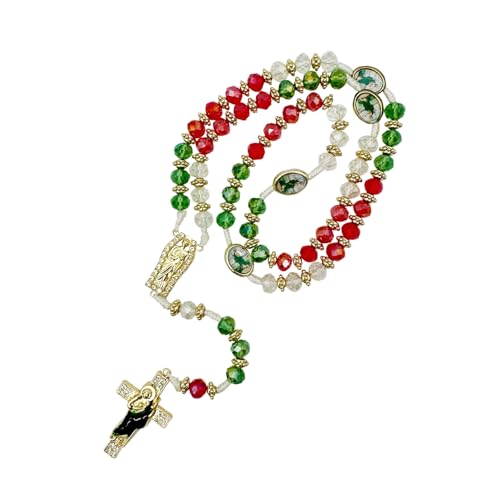 Bovemee Exquisite Saint Jude Cross Pendant Mexican Necklace - Braided Cord Green Crystal Beads Chain, Unisex Adult Catholic Religious Jewelry Gift Idea