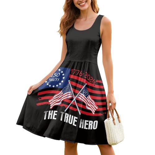 Image of Women Stylish Tank Dresses Sleeveless Round Neck Midi Casual Dress with Pocket for Summer
