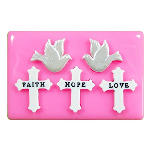 Cruz de la esperanza y del amor de la fe y palomas de la paz Molde de silicona para la torta de Decoración Pastel de Cupcake Toppers Glaseado Sugarcraft Tool por Fairie Blessings