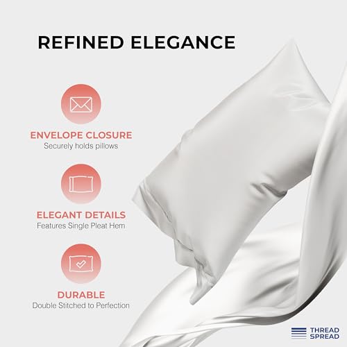 Image of THREAD SPREAD 100% Egyptian Cotton Sheets Queen Size - 1200 Series Plush Collection Damask Sheet Set Egyptian Cotton (4 PC, Silver Grey Stripe), Sateen Luxury Sheet Queen Size, 17 inch Deep Pocket