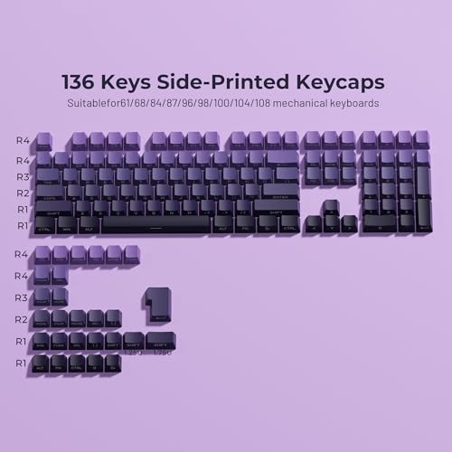 XVX Side Print Keycaps, Shine Through Double Shot PBT Keycaps, Custom Key caps 60 65 75 100 Percent, Gradient Purple 136 Keys Set, OEM Profile, Minimalist Style for Cherry Gateron MX Switches Keyboard - Thumbnail 5