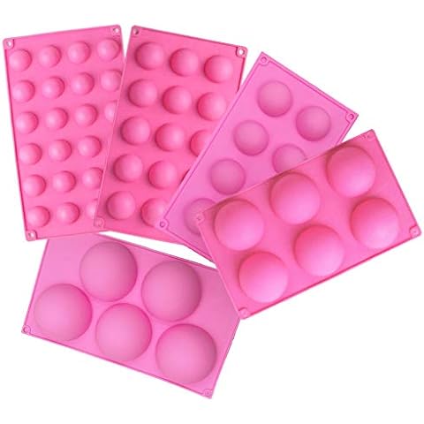 5Pack Sphere Silicone Molds,Ausplua Silicon Dome mold semi sphere Baking Mould for Making Candy, Chocolate,Cake,Mousse,Jelly,Variety Sizes(pink) Cover