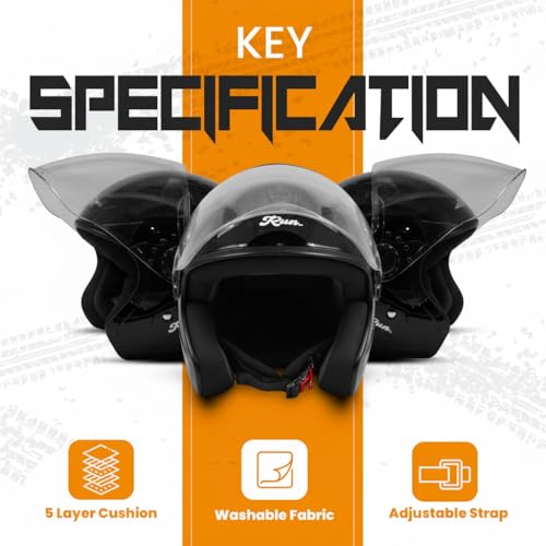 Image of Cortex Run Half Face Helmet Matt Finish with Scratch Resistant Curved Polycarbonate Visor, Hard ABS Shell Helmet for Men and Women | Clear Visor, Lightweight