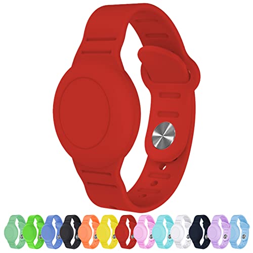 KAHADI Pulsera oculta impermeable para AirTag para niños, de silicona, funda de rastreador GPS, correa de reloj para AirTag, protección segura contra pérdidas (rojo)