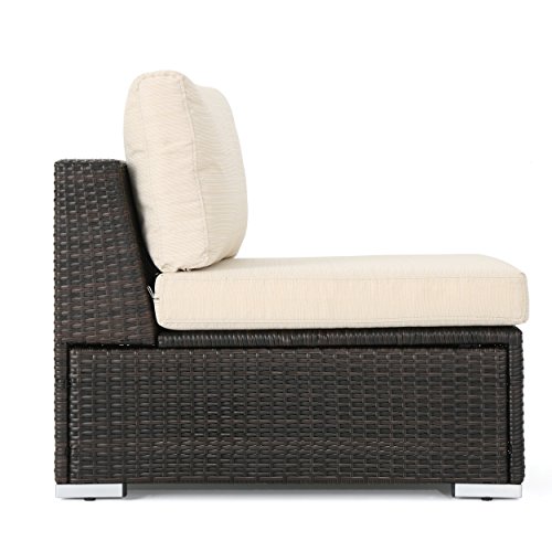 Christopher Knight Home Santa Rosa Outdoor Wicker Armless Sectional Sofa Seat With Aluminum Frame And Water Resistant Cushions, Multibrown / Beige #TOP3