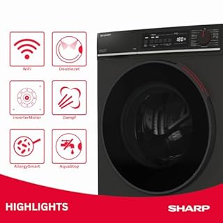 Sharp ES-WNFB214CMDA-DE Waschmaschine, 12 kg, Energieklasse A, 1400 U/min, Inverter Motor, AquaStop, WiFi App-Steuerung, Dampf-Funktion, Schnellwaschgang, Schwarz Matt