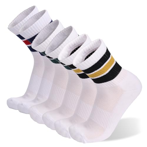 6 Pack Men's Athletic Cushion Running Socks - Performance Breathable Crew for Outdoor Sports