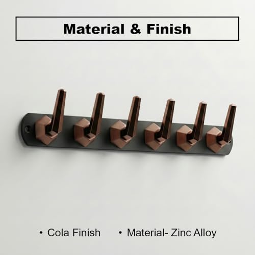 Image of Modern Design Cloth Hanger for Wall /6 Hook Dress Hanger for Door Mount /Bathroom Hooks for Hanging (Black & Cola Finish) Pack of 4-| 3 Years Warranty |