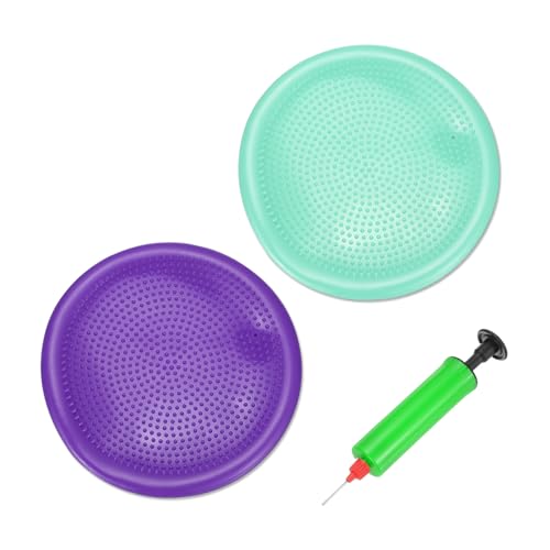 PATIKIL 2 Pcs Inflated Wobble Cushion Seat 13.2", Flexible Balance Disc with Hand Pump for Core Stability Exercise Physical Strengthening Improving Fitness Posture, Purple/Light Blue
