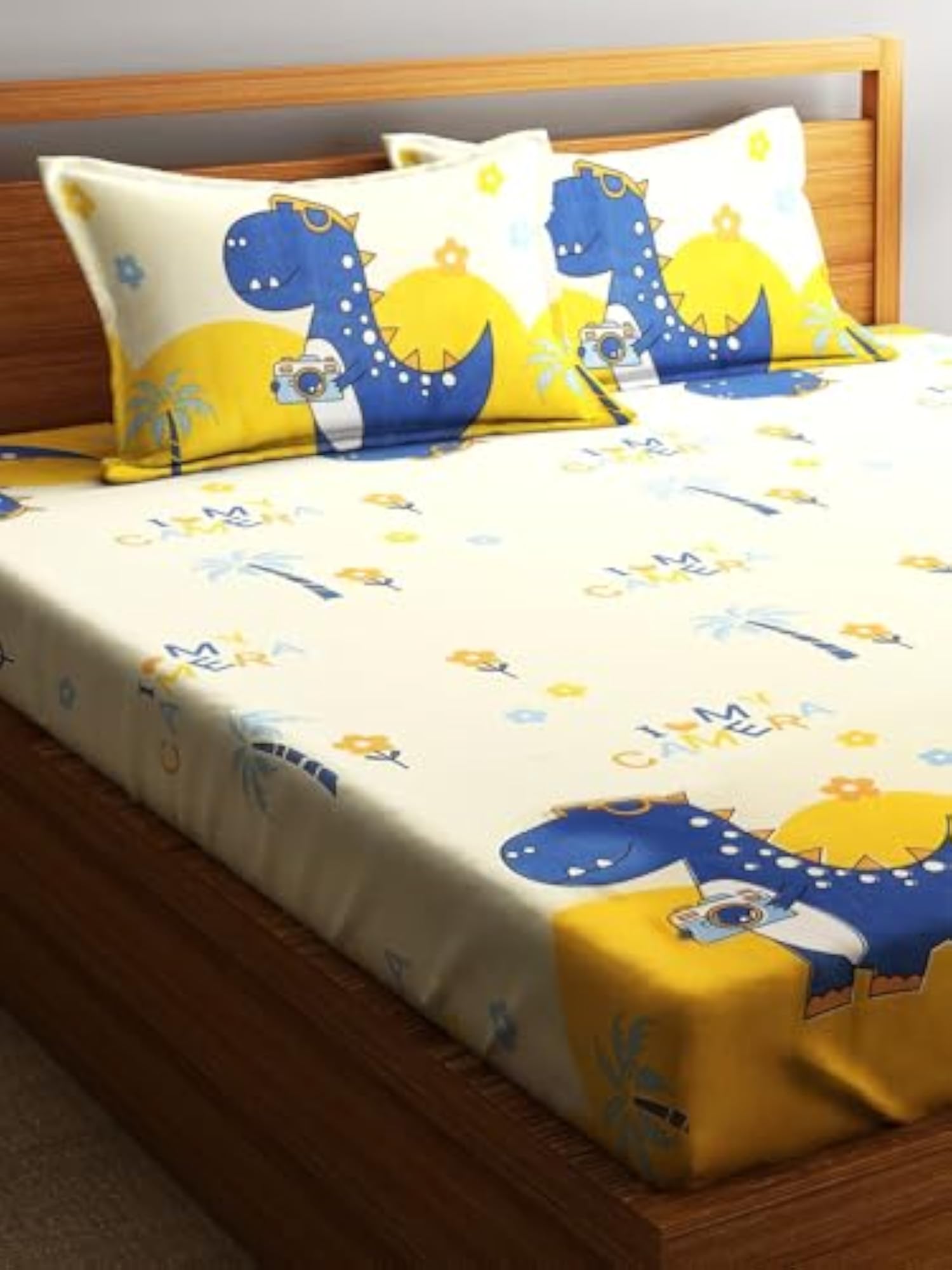 210TC Microfibre Playful Dinosaur Double Bedsheet with 2 Pillow Covers