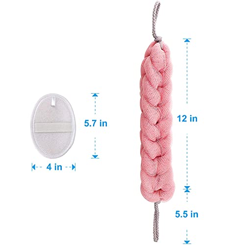 Lsiwmsk 3 Pack Long Bath Loofahs Stretchable Braided Mesh Exfoliating Loofah Back Scrubber Ball Body Bath Shower Sponge 3 Colors (3 X Bath Sponge + 2 X Loofah Pad) #TOP5