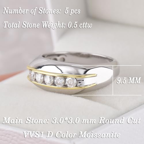 D Color VVS1 Moissanite Mens Wedding Band 925 Sterling Silver Engagement Rings for Men Eternity Pave Round Size 8-132