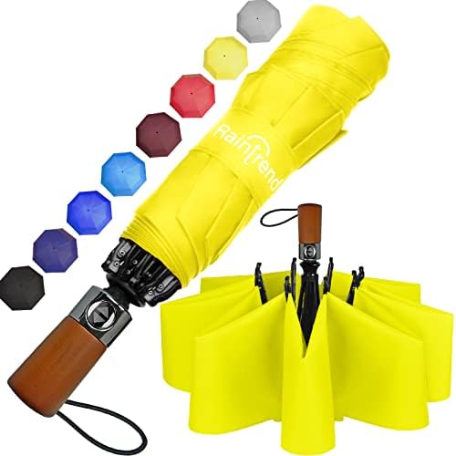 Yellow Umbrella Reversible Umbrella Strong Umbrella for Women Foldable Umbrella Travel Strong Umbrella for Wind and Rain Windproof Travel Umbrella Wooden Handle
