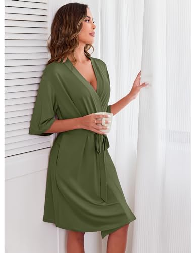 Image of Ekouaer Short Robes for Women Lightweight Kimono Robes Knit Bathrobe Soft Sleepwear with Pockets S-XXL