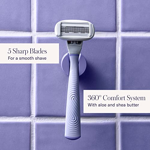 Flamingo 5-Blade Razors For Women - 1 Razor Handle + 4 5-Blade Refills + 1 Shower Holder - Lilac #TOP3