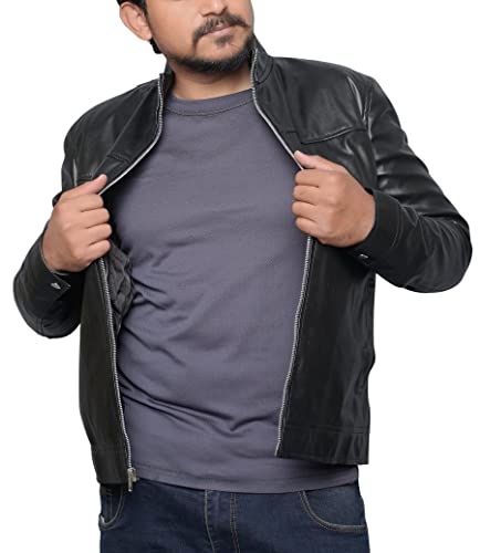 Eastified Men's Faux Leather Jacket Slim Lightweight Casual Stand Collar Motorcycle Racer (2X-Large) #TOP4