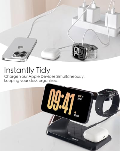 Support de chargeur Mag-Safe haut de gamme, station triple induction iPhone et Watch