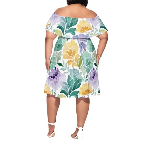 Image of SUZONANA Women's Plus Size Summer Dresses Floral Print Midi Dresses Flowy Sundresses