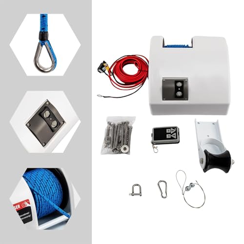 Verricello elettrico con telecomando, 12 V, per motoscafi e barche da pesca, con corda in nylon da 30,5 m