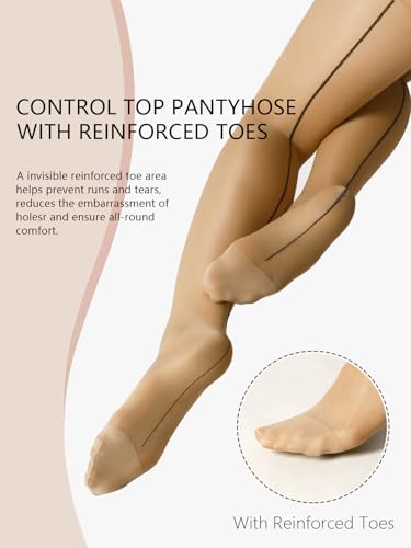 2 Pairs Backseam Sheer Tights For Women- 30D High Waist Control Top Pantyhose with Reinforced Toes4